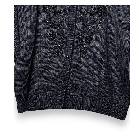 Vintage 80s Beaded Cardigan Sweater Size Medium Black Retro Style Rockabilly - Picture 7 of 11